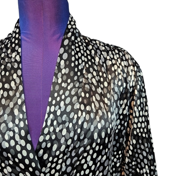 Ambrielle Black & Silver Polka Dot Satin Robe Size XL Women's‎ C66 - Picture 2 of 10